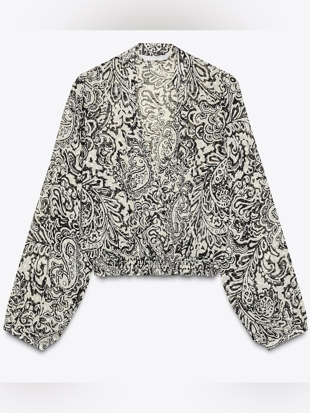 Zara Swiss Dot Black & White Paisley V-Neck